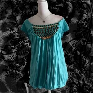 dreamy aqua baby blue y2k retro glam babydoll short sleeve top
